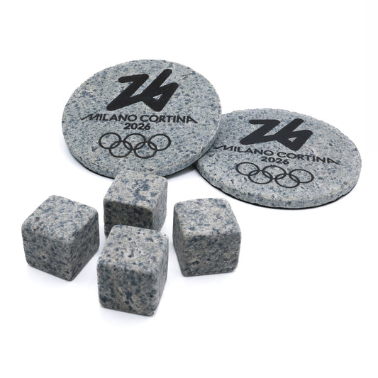 Milano Cortina 2026 Granite Coasters and Drink Chill Cubes (Not made with the Olympic Curling Stones)