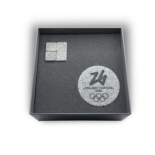 Milano Cortina 2026 Granite Coasters and Drink Chill Cubes (Not made with the Olympic Curling Stones)
